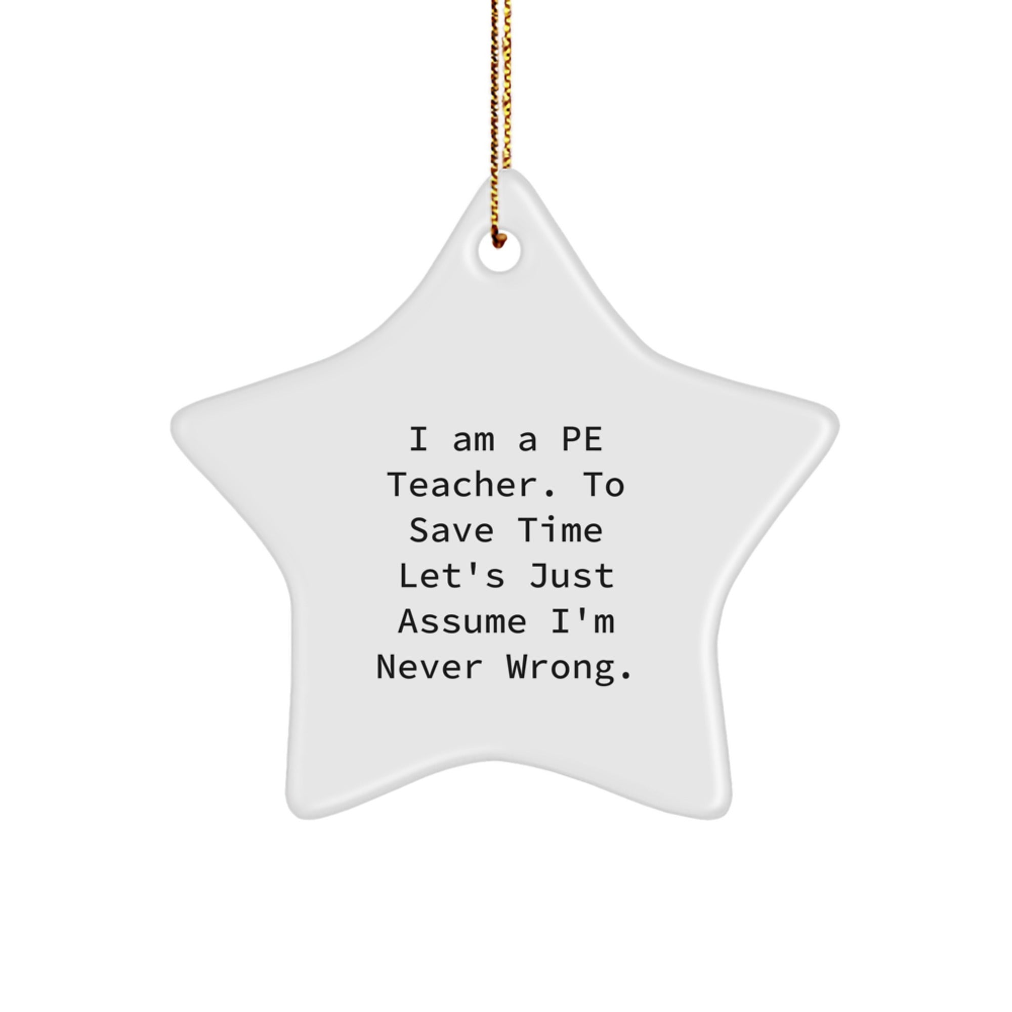 Funny PE Teacher Star Ornament, Gifts from Men, for PE Teacher, Unique Christmas Unique Gifts, Sarcasm Quote, Durable MDF Material, High-Gloss Finish, 3.25" Tall, 1/8" Thick - Image 1