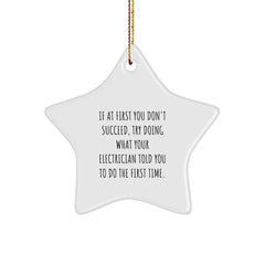 Funny Electrician Gifts for Men, Gifts from Friends, Unique Christmas Decorations Star Ornament with Gold Cord, Inspirational Electrician Humor, Star Shaped MDF Decoration - Image 1