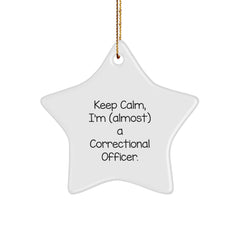 Keep Calm, I'm (almost) A Correctional Officer. Funny Correctional Officer Gifts from Friends to Family, Star Ornament for Christmas - Image 1