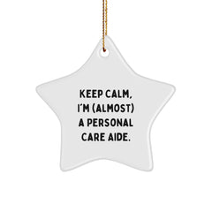Funny Personal Care Aide Gifts, 'Keep Calm, I'm (almost) A Personal Care Aide.' Star Ornament, Christmas Unique Gifts from Family, Friends, Coworkers, or Men/Women to Personal Care Aide - Image 1