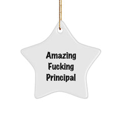 Funny Principal Gifts from Men to Amazing Star Ornament for Christmas, 'Amazing F--king Principal' Quote, Durable Star Shaped MDF with Sublimation Finish - Image 1