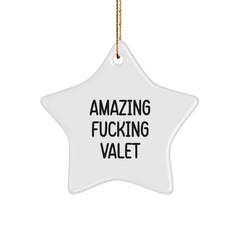 Funny Valet Gifts from Friends, Star Ornament Quote 'Amazing F--king Valet' for Christmas Unique Gifts - Image 1