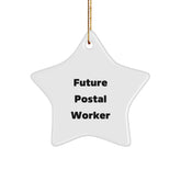 Funny Postal Worker Gifts for Friends, 'Future Postal Worker' Star Ornament, White, 3.25" tall, Perfect for Christmas Decorations, Gifts from Family, Friends, or Coworkers - Image 1