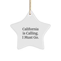 California Calling Star Ornament, Funny Quote Gifts from Friends to California Lovers, 3.25'' Tall, MDF Material, Christmas Unique Gifts - Image 1