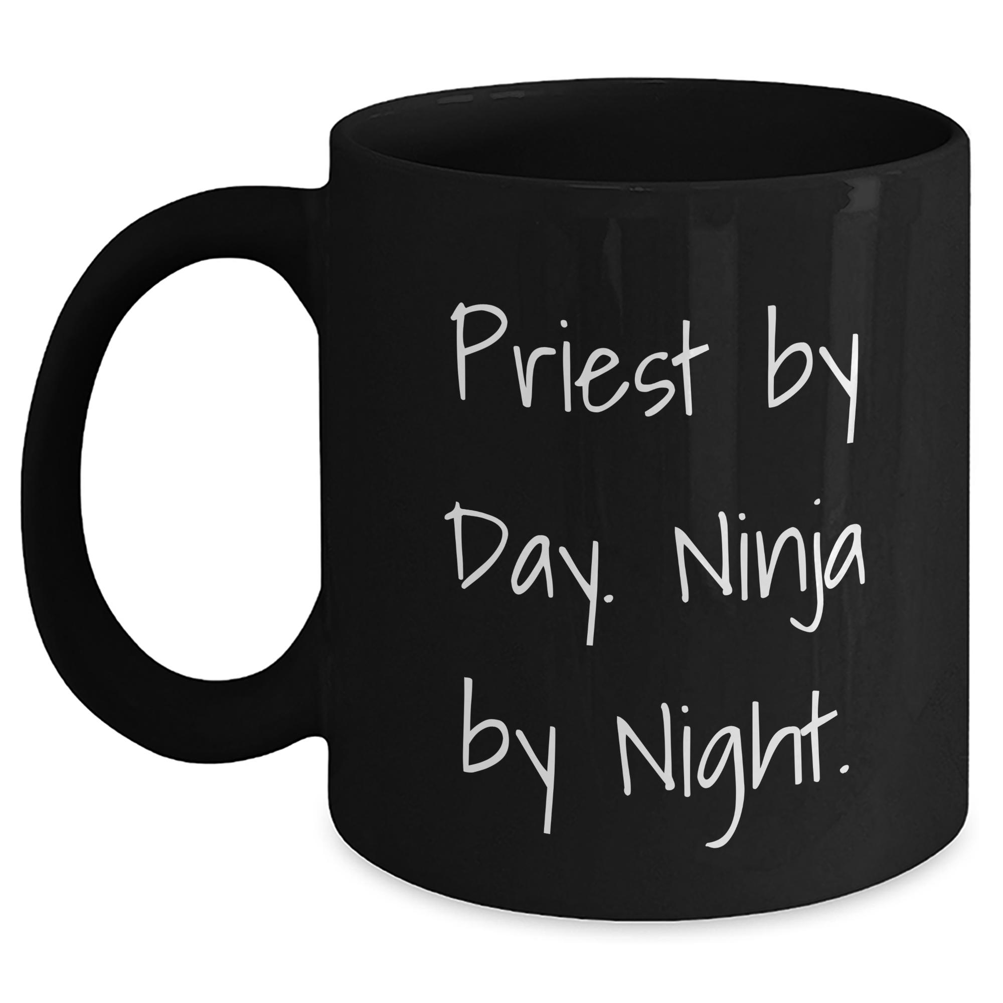 Priest Gifts From Friends - Priest By Day. Ninja By Night. Funny Quote on Black Coffee Mug - Graduation Unique Gifts for Priest - Main