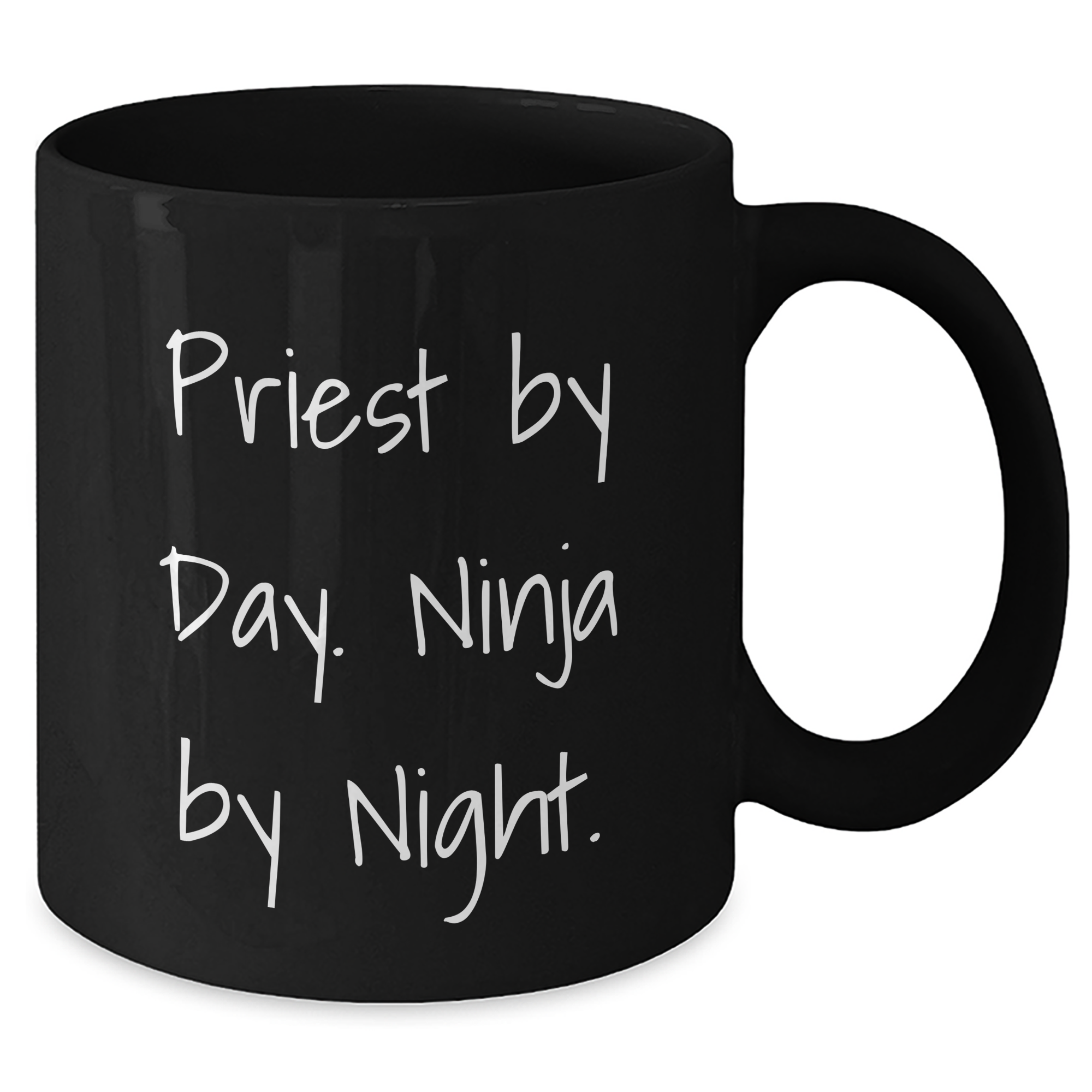 Priest Gifts From Friends - Priest By Day. Ninja By Night. Funny Quote on Black Coffee Mug - Graduation Unique Gifts for Priest - Additional