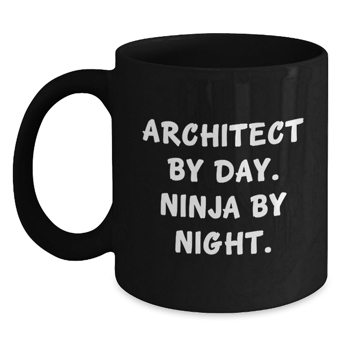 Architect Gifts from Friends, Unique Black Coffee Mug for Graduation, 'Architect By Day. Ninja By Night.' Funny Quote, 11oz or 15oz Microwave and Dishwasher Safe - Main