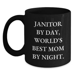 Funny Janitor Gifts for Men, Black Coffee Mug, Unique Birthday Unique Gifts from Friends, 'Janitor By Day, World's Best Mom By Night.' - Main