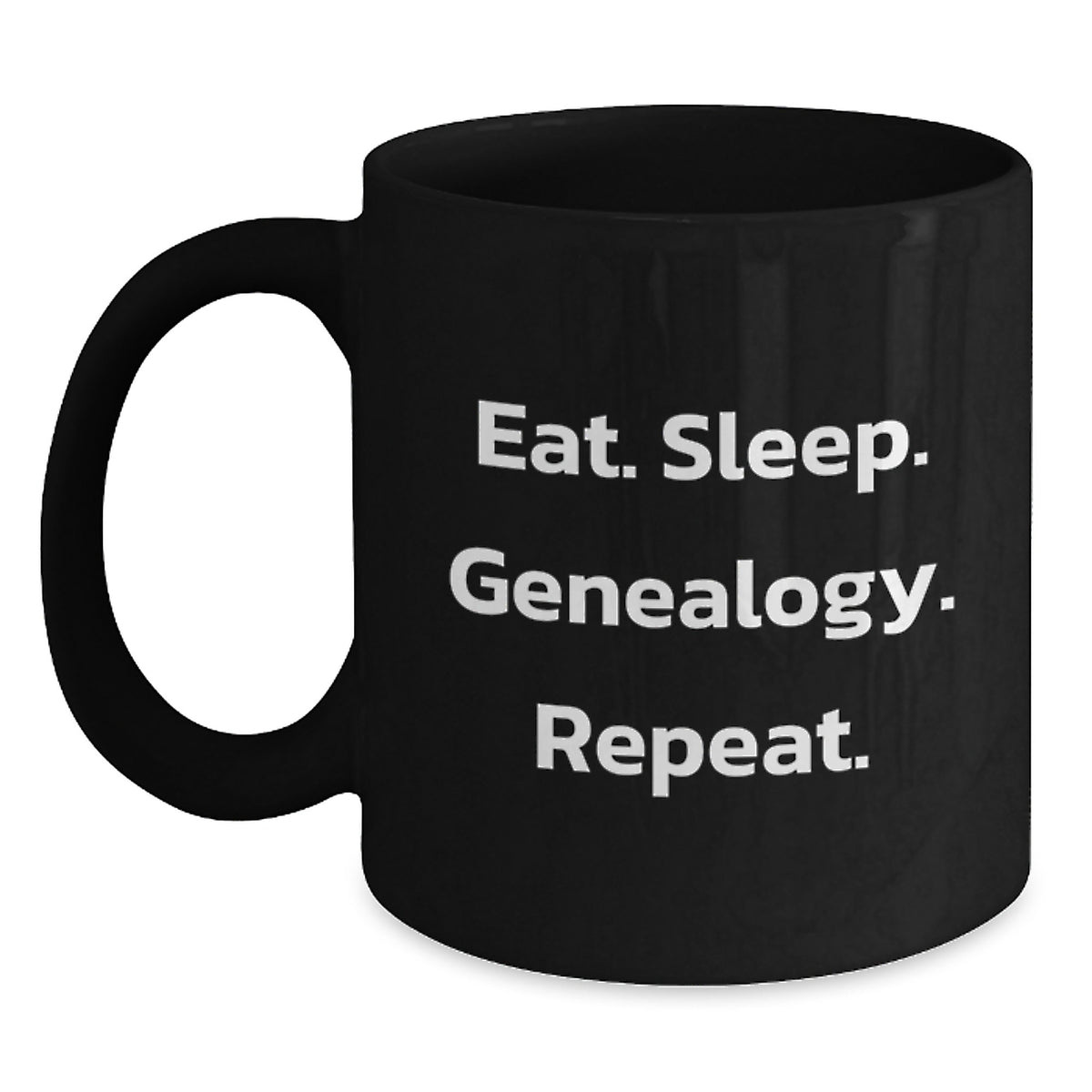 Genealogy Enthusiast Gifts from Friends, Funny Eat Sleep Genealogy Repeat Black Coffee Mug for Genealogy Lovers Birthday Unique Gifts - Main