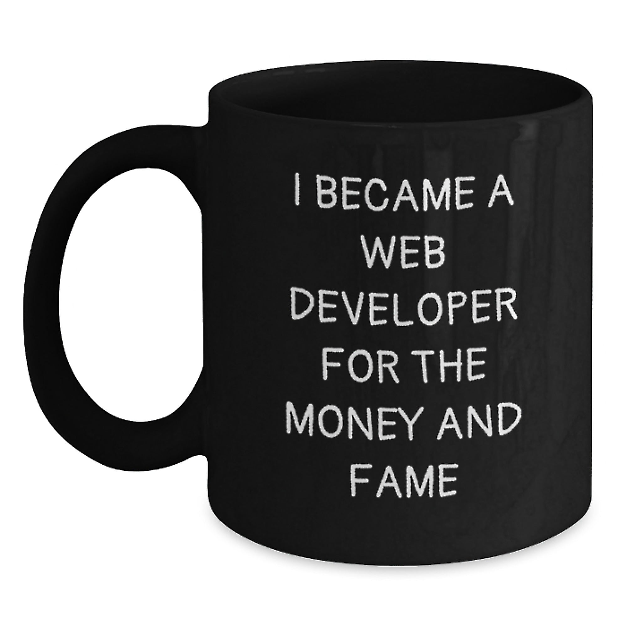 Funny Web Developer Gifts for Men from Coworkers on Birthday - I Became A Web Developer For The Money And Fame Quote Black Coffee Mug - Main