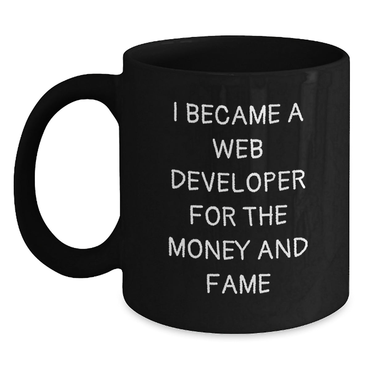 Funny Web Developer Gifts for Men from Coworkers on Birthday - I Became A Web Developer For The Money And Fame Quote Black Coffee Mug - Main