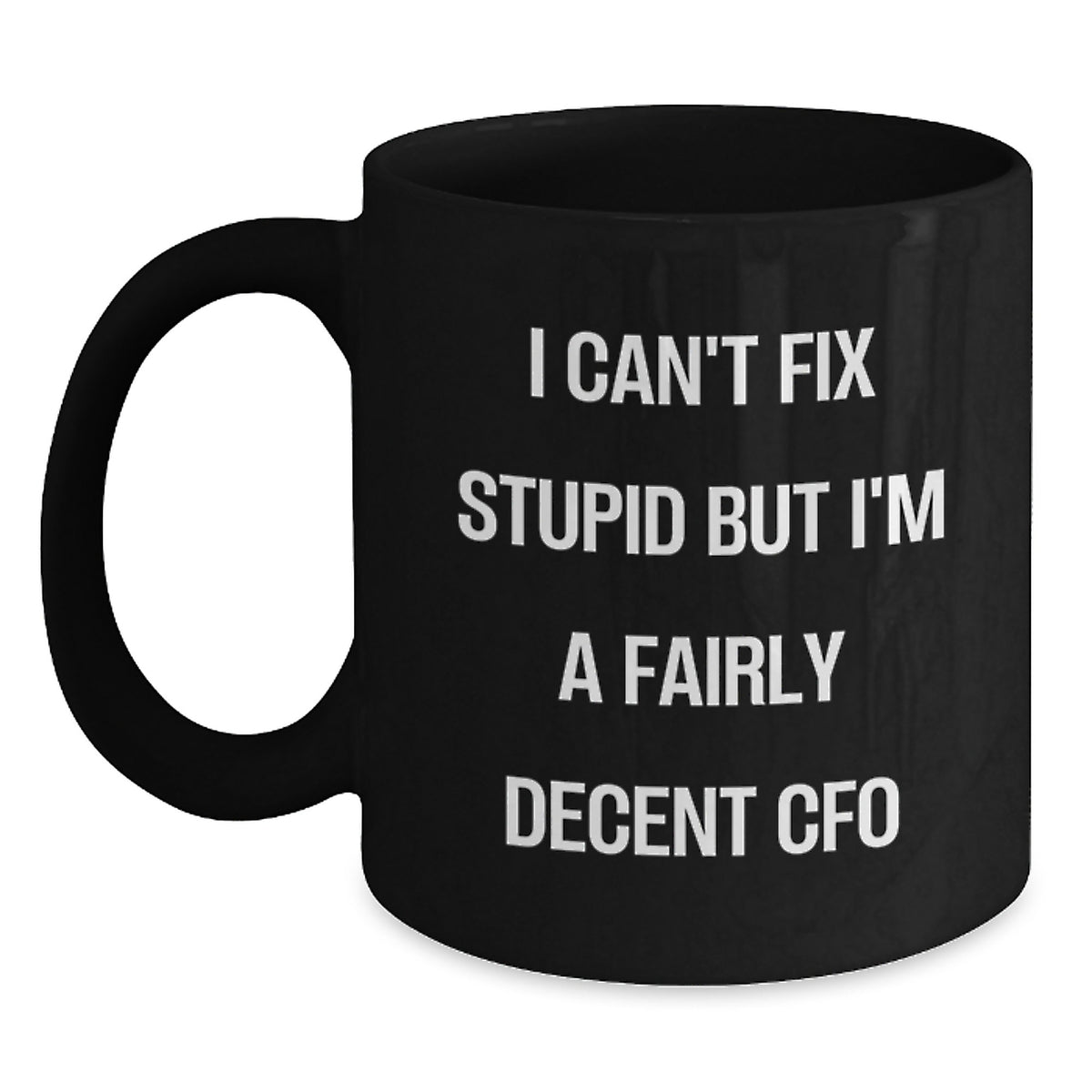 Funny CFO Gift, I Can't Fix Stupid But I'm A Fairly Decent CFO Christmas Unique Gifts for Men, Women, Friends, Coworkers, Family, Black Coffee Mug - Main