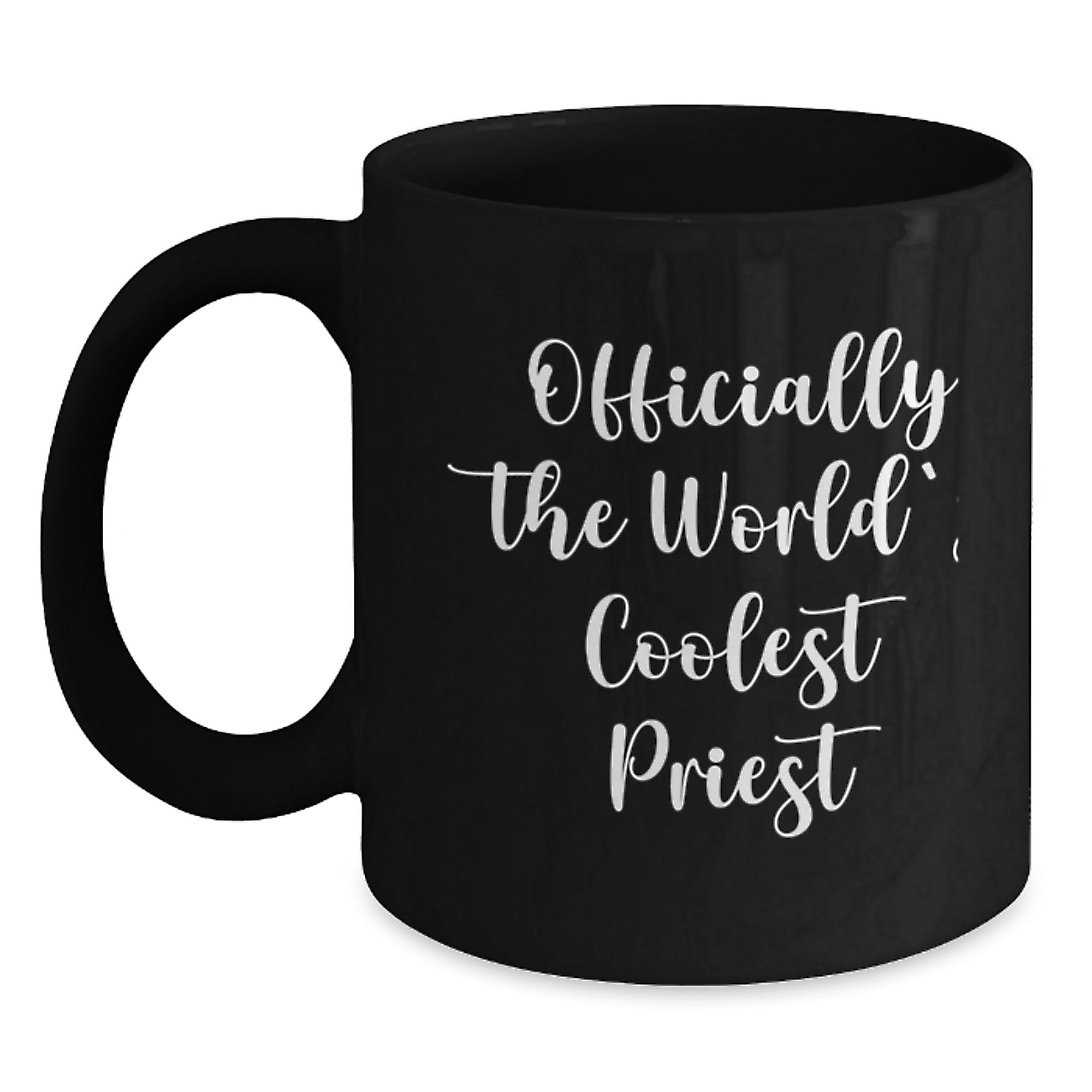 Funny Priest Gifts from Friends for Men - 'Officially The World's Coolest Priest' Black Coffee Mug, Graduation Unique Gifts - Main