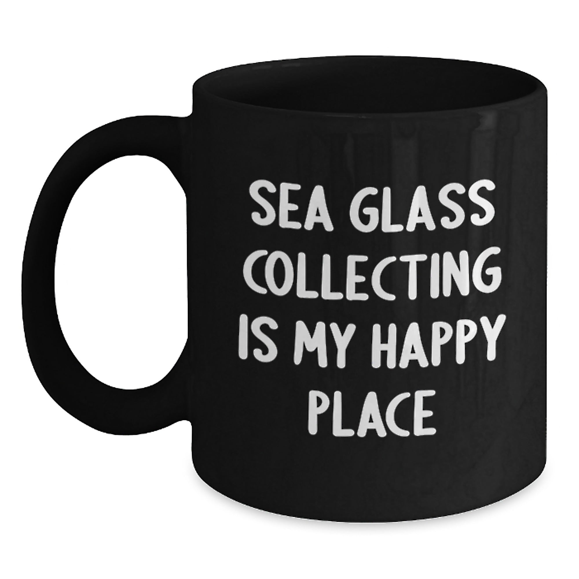 Sea Glass Collecting Gifts for Friends and Family - Valentine's Unique Mugs - 'Sea Glass Collecting Is My Happy Place' Funny Quote Black Coffee Mug - Main