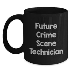 Funny Future Crime Scene Technician Gifts, Black Coffee Mug, 'May the Evidence be Ever in Your Favor' - Unique Christmas Unique Gifts from Men to Men - Main