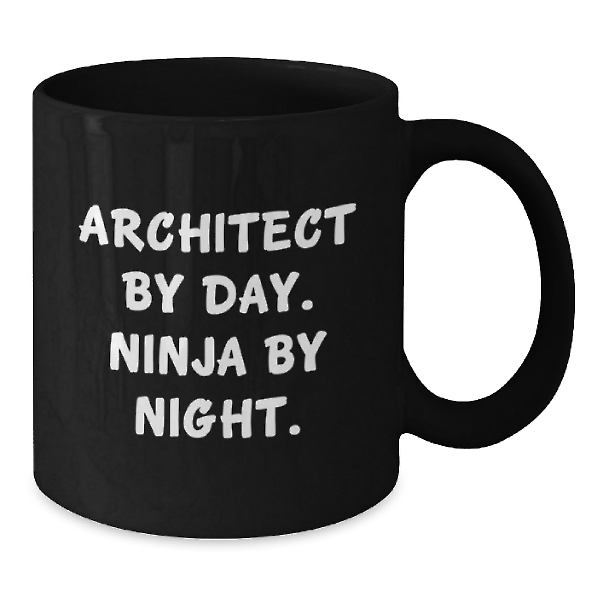 Architect Gifts from Friends, Unique Black Coffee Mug for Graduation, 'Architect By Day. Ninja By Night.' Funny Quote, 11oz or 15oz Microwave and Dishwasher Safe - Additional