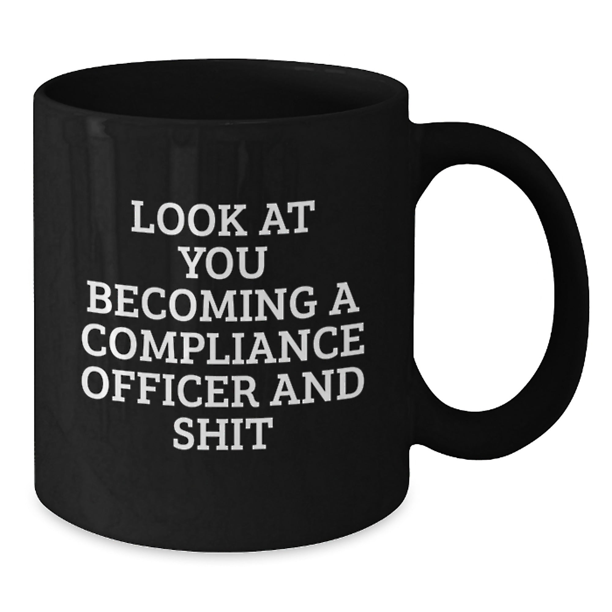 Compliance Officer Christmas Unique Gifts from Friends - Funny Black Coffee Mug - 'Look At You Becoming A Compliance Officer And Shit' - Additional