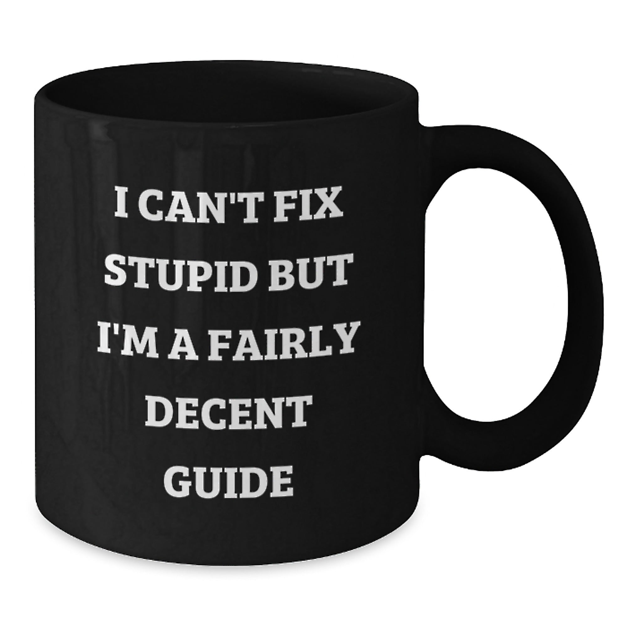 Funny Guide Gifts for Friends and Family - 'I Can't Fix Stupid But I'm A Fairly Decent Guide' Black Coffee Mugs - Additional