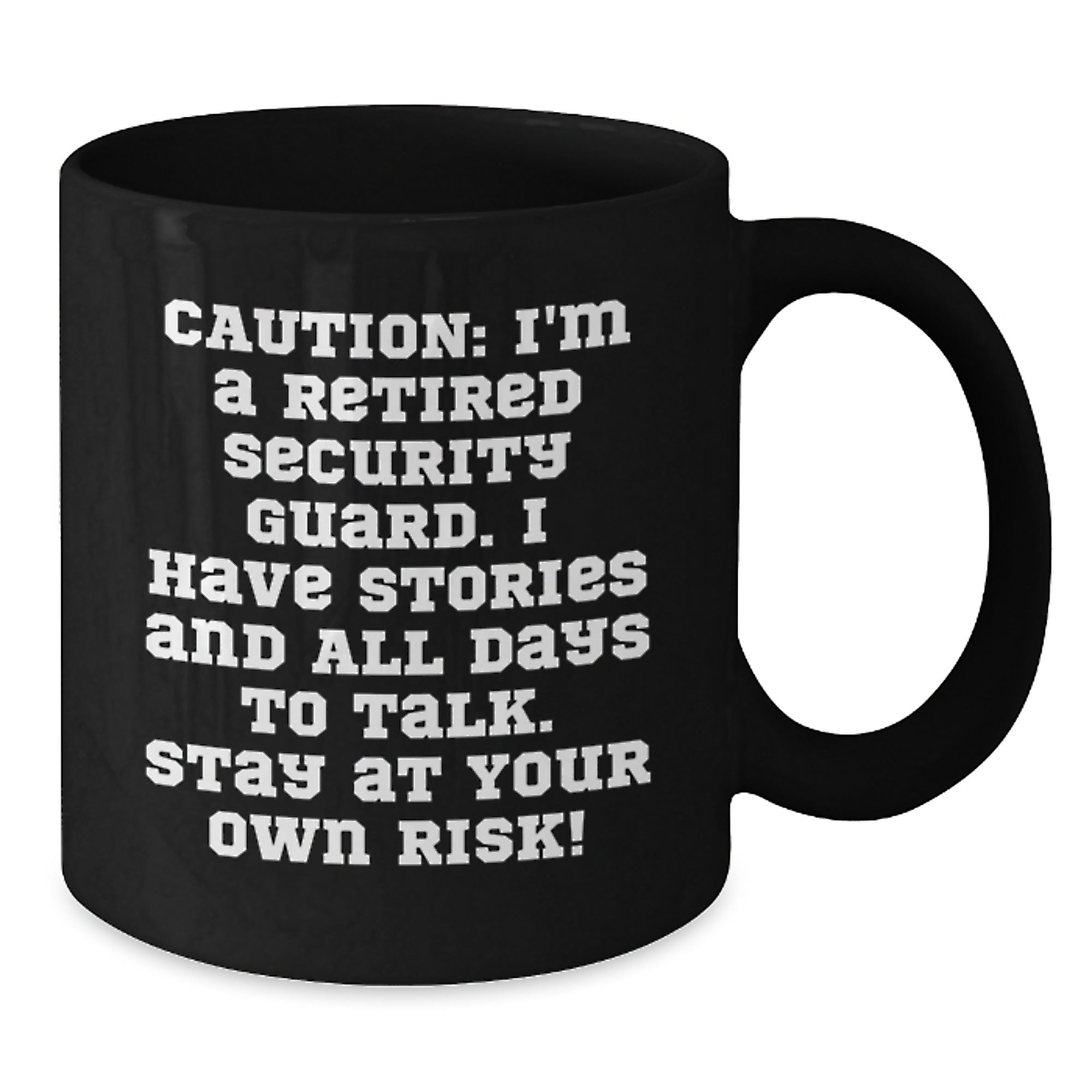 Gifts from Friends to Security Guard, Funny Caution Quotes on Black Coffee Mug, Birthday Unique Gifts for Retired Security Guards - Additional