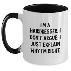 Funny Hairdresser Gifts for Friends and Family from Men and Women - I'm a Hairdresser Two Tone Coffee Mug Black and White - Main