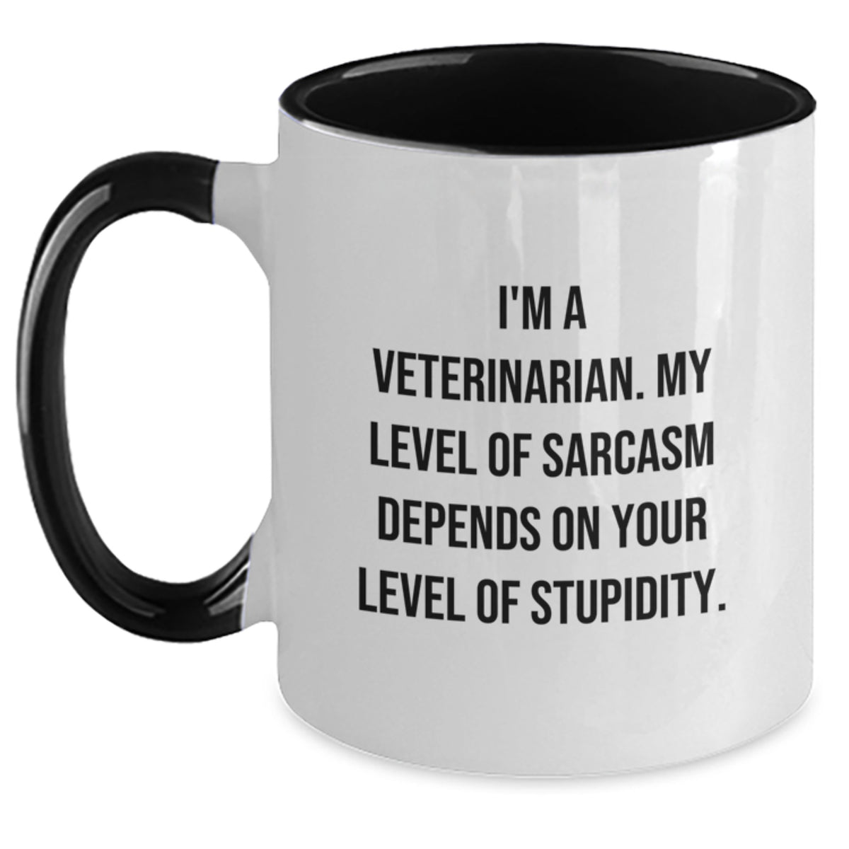 Funny Veterinarian Gifts for Birthday - I'm A Veterinarian. My Level Of Sarcasm Depends On Your Level Of Stupidity. Two Tone Coffee Mug, Gifts from Friends to Veterinarian - Main