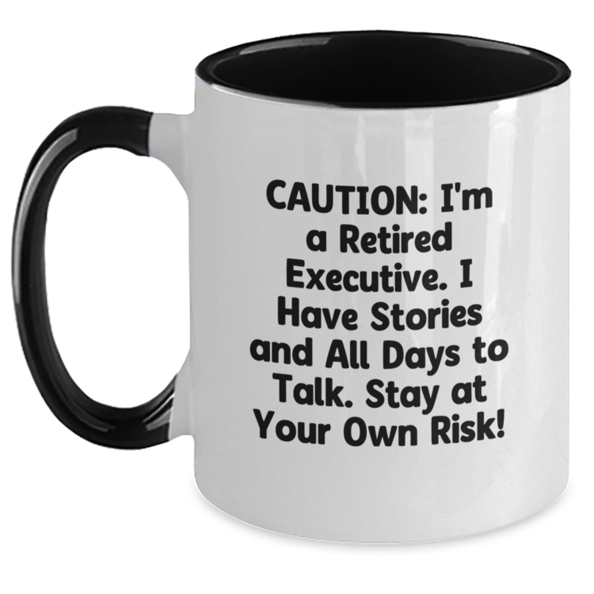 Funny Executive Gifts from Friends - Two Tone Coffee Mug with Caution Quote for Birthday - Main
