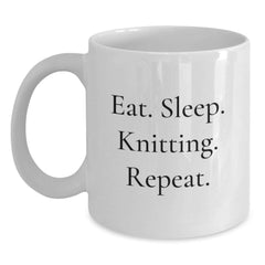 Funny Knitting Gifts for Men and Women - Eat. Sleep. Knitting. Repeat. White Coffee Mug, Graduation Unique Gifts from Family to Friends - Main