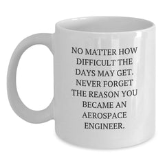 Aerospace Engineer Inspirational Gifts for Men or Women from Friends or Family - 'No Matter How Difficult' White Coffee Mug, 11oz or 15oz - Main