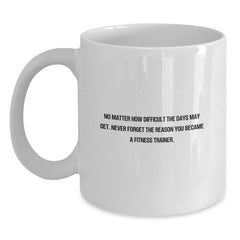 Funny Fitness Trainer Gifts for Her - White Coffee Mug, Inspirational Quote: Never Forget The Reason You Became A Fitness Trainer, Christmas Unique Gifts from Women - Main