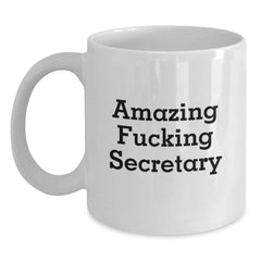 Funny Secretary Birthday Unique Gifts from Friends - Amazing Humorous Quote on White Coffee Mug, 11oz or 15oz, Ceramic, Microwave & Dishwasher Safe - Main