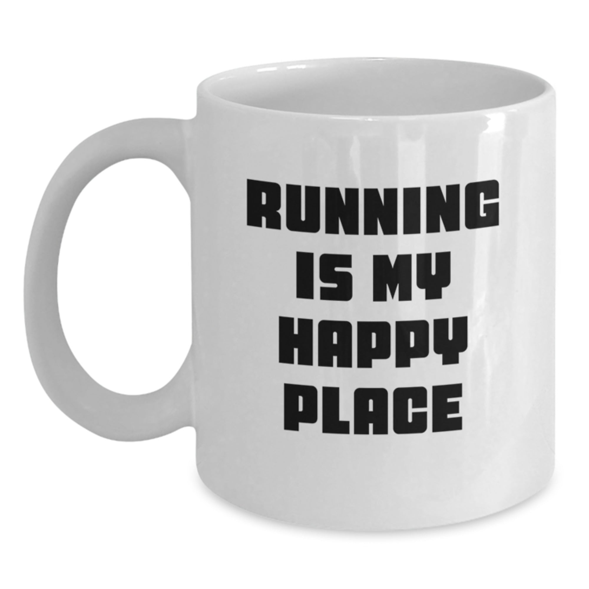 Funny Running Gifts for Him, White Coffee Mug, Inspirational Quote 'Running Is My Happy Place' for Runner Friends, Unique Christmas Unique Gift Ideas - Main