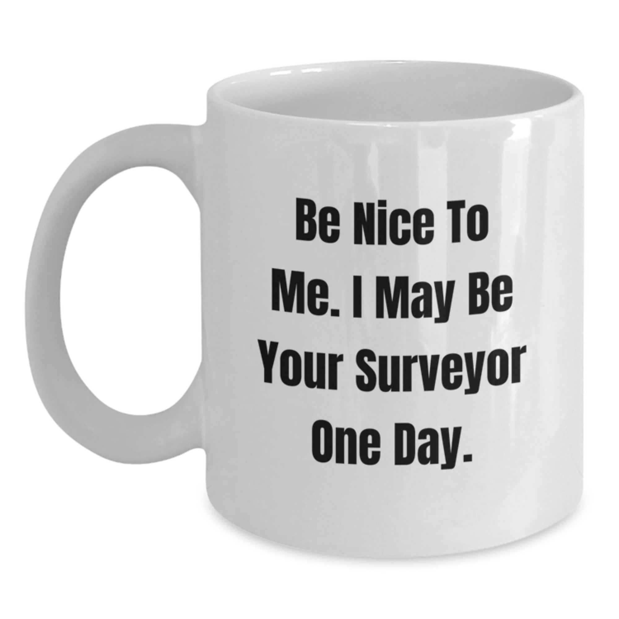 Funny Surveyor Gifts from Men to Surveyor Friends at Christmas Unique Gifts - Be Nice To Me I May Be Your Surveyor One Day White Coffee Mug - Main
