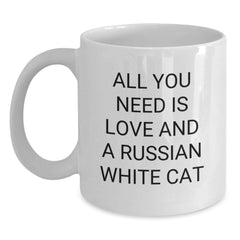 Russian White Cat Lover Gifts from Family Friends - Funny White Coffee Mug All You Need Is Love - Main