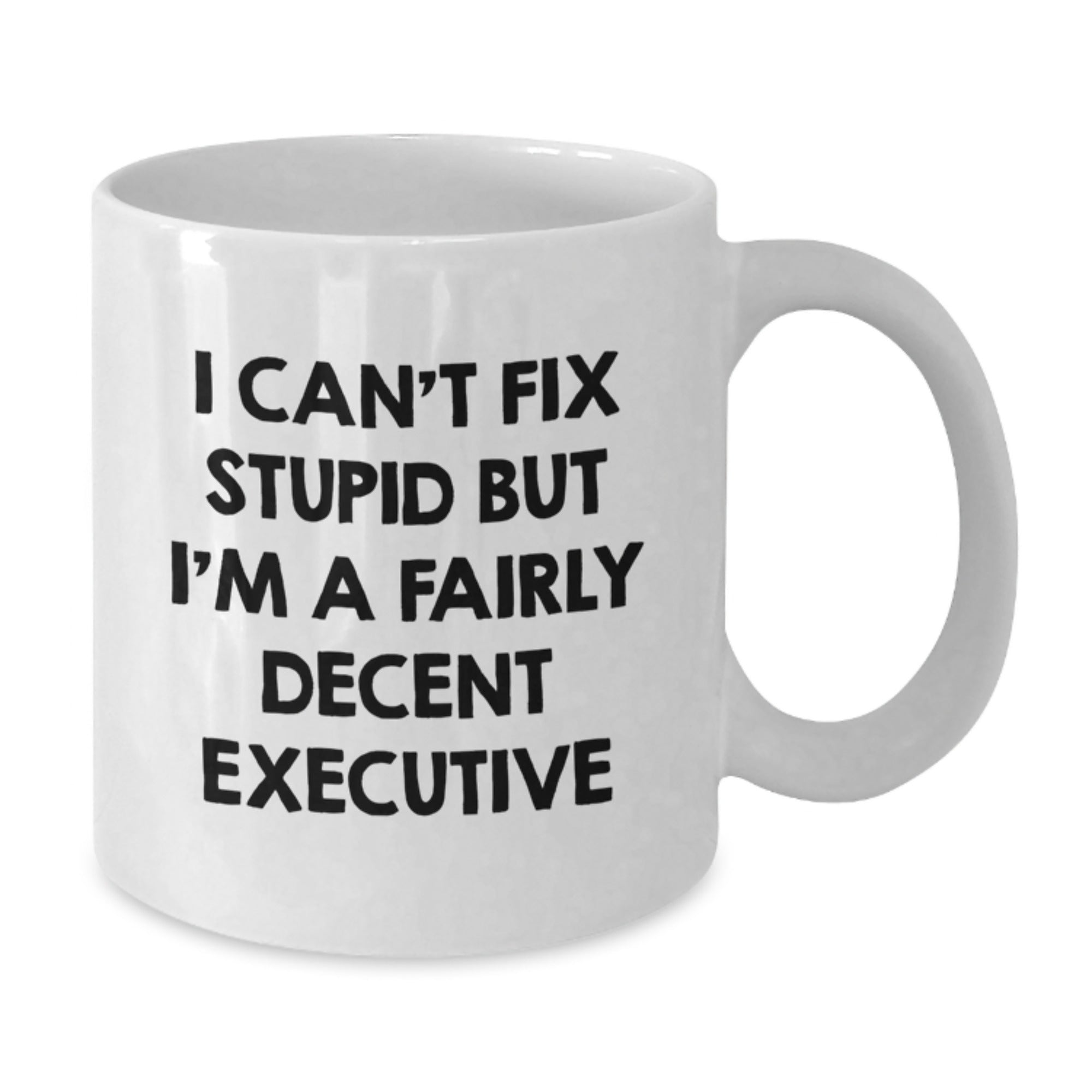 Funny Executive White Coffee Mugs Gifts from Friends, Christmas Unique Office, I Can't Fix Stupid But I'm A Fairly Decent Executive Mug - Additional