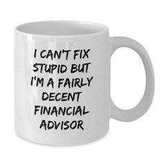 Funny Financial Advisor Gifts from Friends for Graduation - 'I Can't Fix Stupid But I'm A Fairly Decent Financial Advisor' White Coffee Mug - Additional