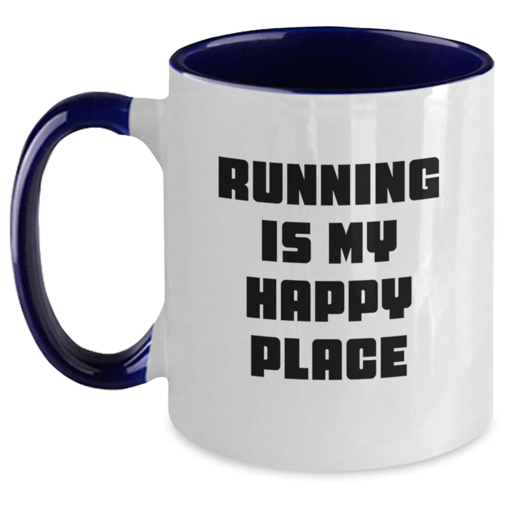 Funny Running Gifts from Friends and Family - Two Tone Coffee Mugs with Running Is My Happy Place Quote, Unique Christmas Unique Gifts for Running Enthusiasts - Main
