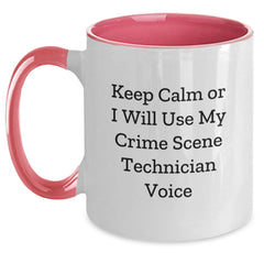 Funny Gifts from Friends for Crime Scene Technician, Two Tone Coffee Mug - Keep Calm Or I Will Use My Voice, Christmas Unique Gifts Ideas for Him - Main