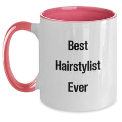 Funny Hairstylist Gifts from Family to Best Hairstylist Ever, Two Tone Coffee Mug for Graduation - Black and White, Red and White, Navy and White, Pink and White Options - Main
