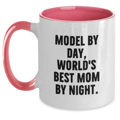 Funny Model Gifts for Friends Birthday Two Tone Coffee Mug by Model By Day, World's Best Mom By Night. - Main