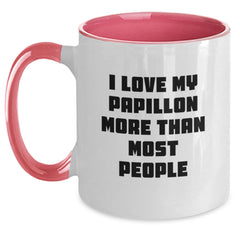 Funny Papillon Dog Gifts for Men from Women - I Love My Papillon More Than Most People Valentine's Two Tone Coffee Mug - Main