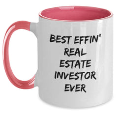 Funny Real Estate Investor Gifts - Best Effin' Real Estate Investor Ever Two Tone Coffee Mug for Men, Women, and Friends, Graduation Unique Gifts from Family, Coworkers - Main