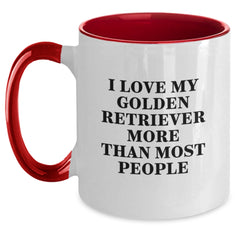 Funny Golden Retriever Dog Gifts for Men - Two Tone Coffee Mug, 'I Love My Golden Retriever More Than Most People' Valentine's Unique Gifts from Friends - Main