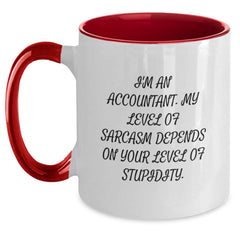 Funny Accountant Gifts, I'm An Accountant. My Level Of Sarcasm Depends On Your Level Of Stupidity. Two Tone Coffee Mug for Graduation, Gifts from Friends, Coworkers, or Family for Accountants - Main