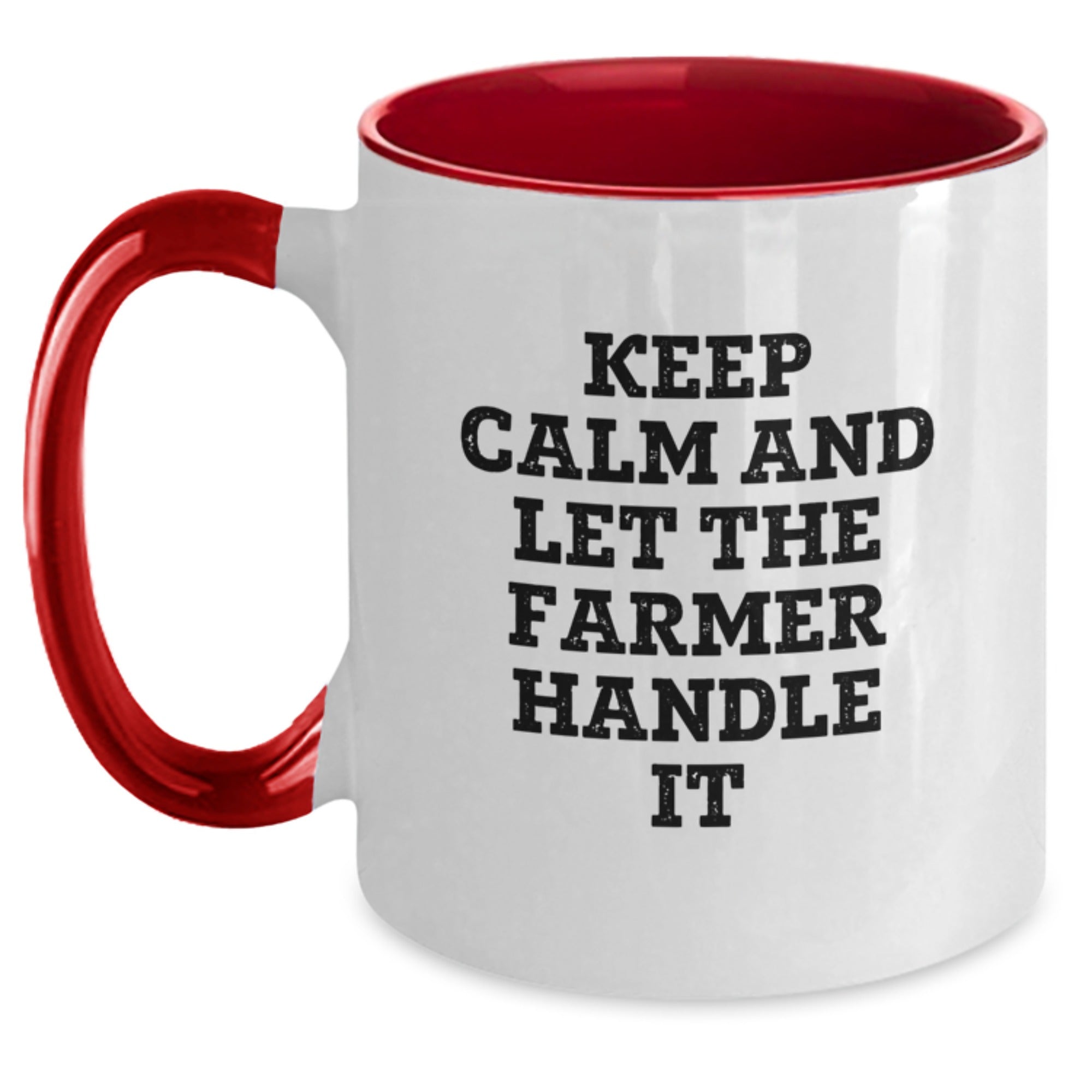 Funny Farmer Gifts from Friends - Keep Calm and Let the Farmer Handle It Two Tone Coffee Mug for Birthday, Men, Women, Coworkers, Family - Main
