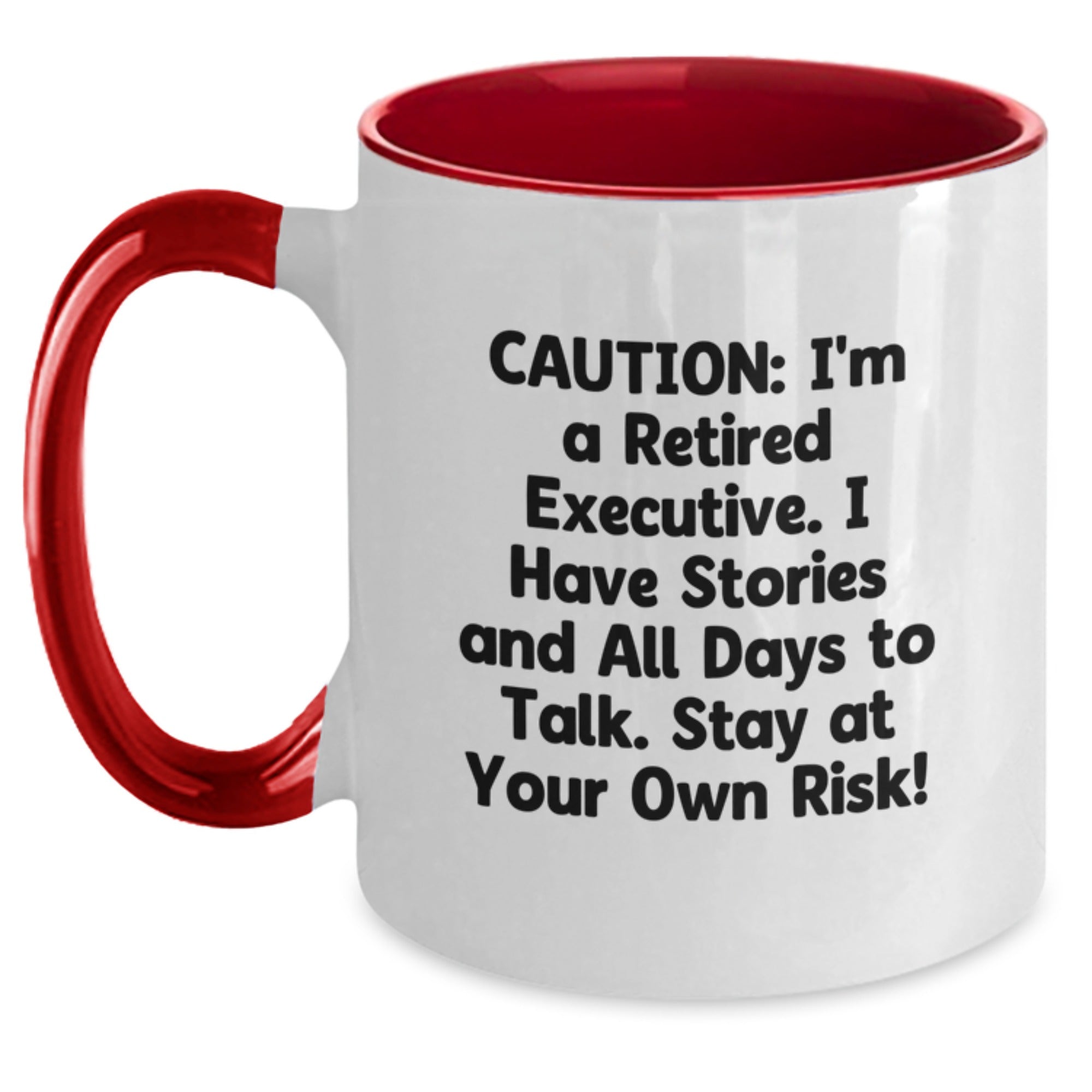 Funny Executive Gifts from Friends - Two Tone Coffee Mug with Caution Quote for Birthday - Main