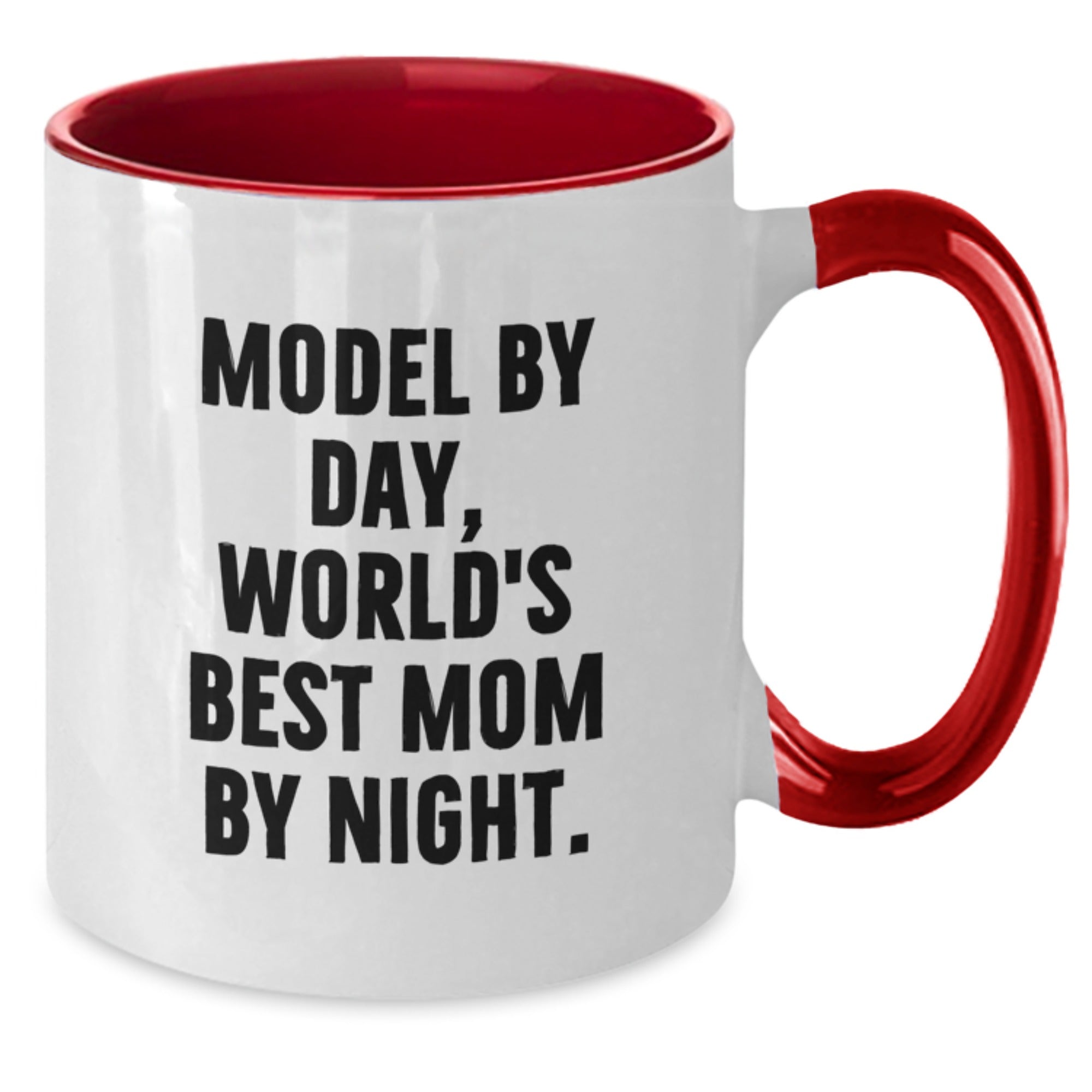 Funny Model Gifts for Friends Birthday Two Tone Coffee Mug by Model By Day, World's Best Mom By Night. - Additional