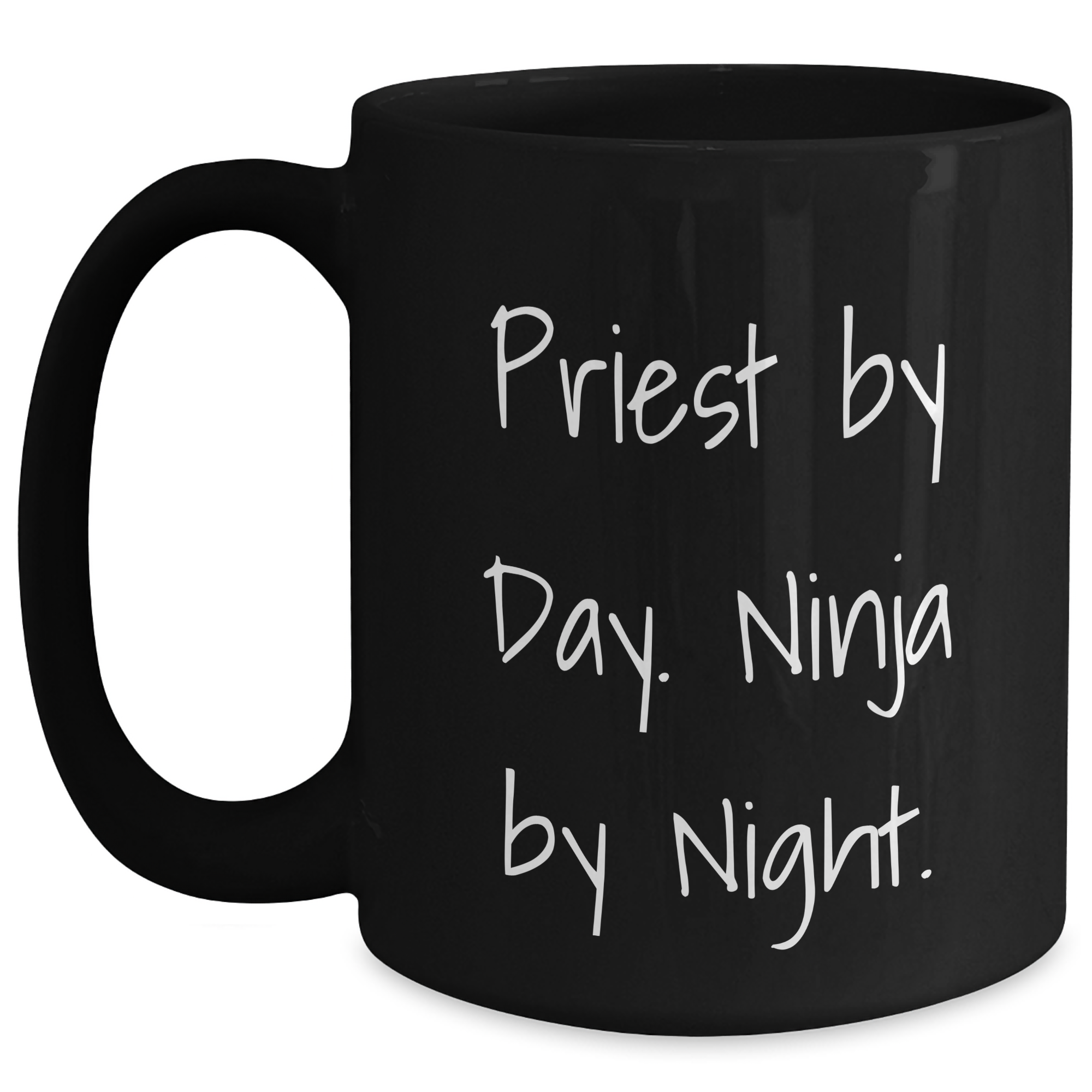 Priest Gifts From Friends - Priest By Day. Ninja By Night. Funny Quote on Black Coffee Mug - Graduation Unique Gifts for Priest - Main