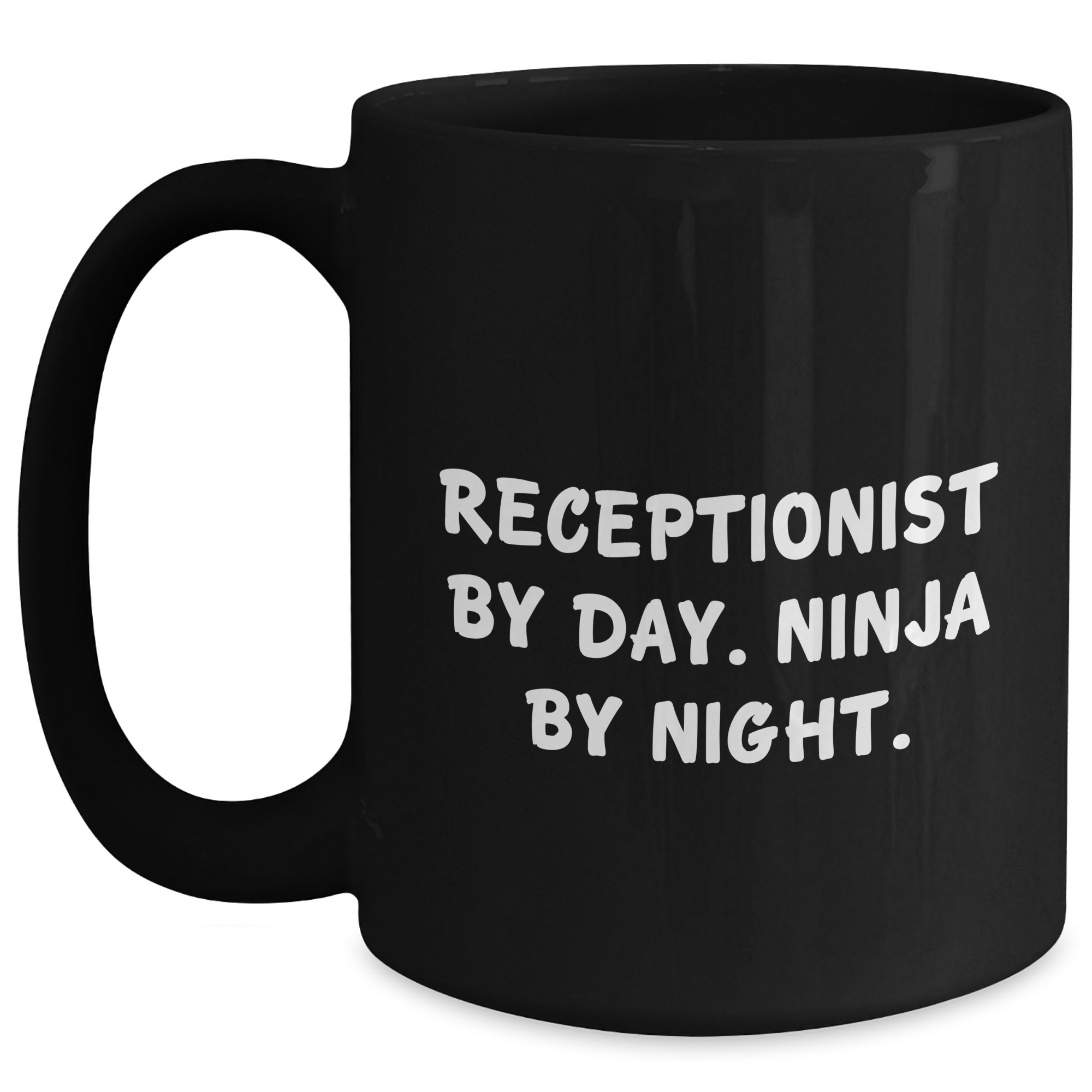 Receptionist Ninja Gifts for Men - Black Coffee Mug, Funny Quote 'Receptionist by Day, Ninja by Night' for Father's Day - Main