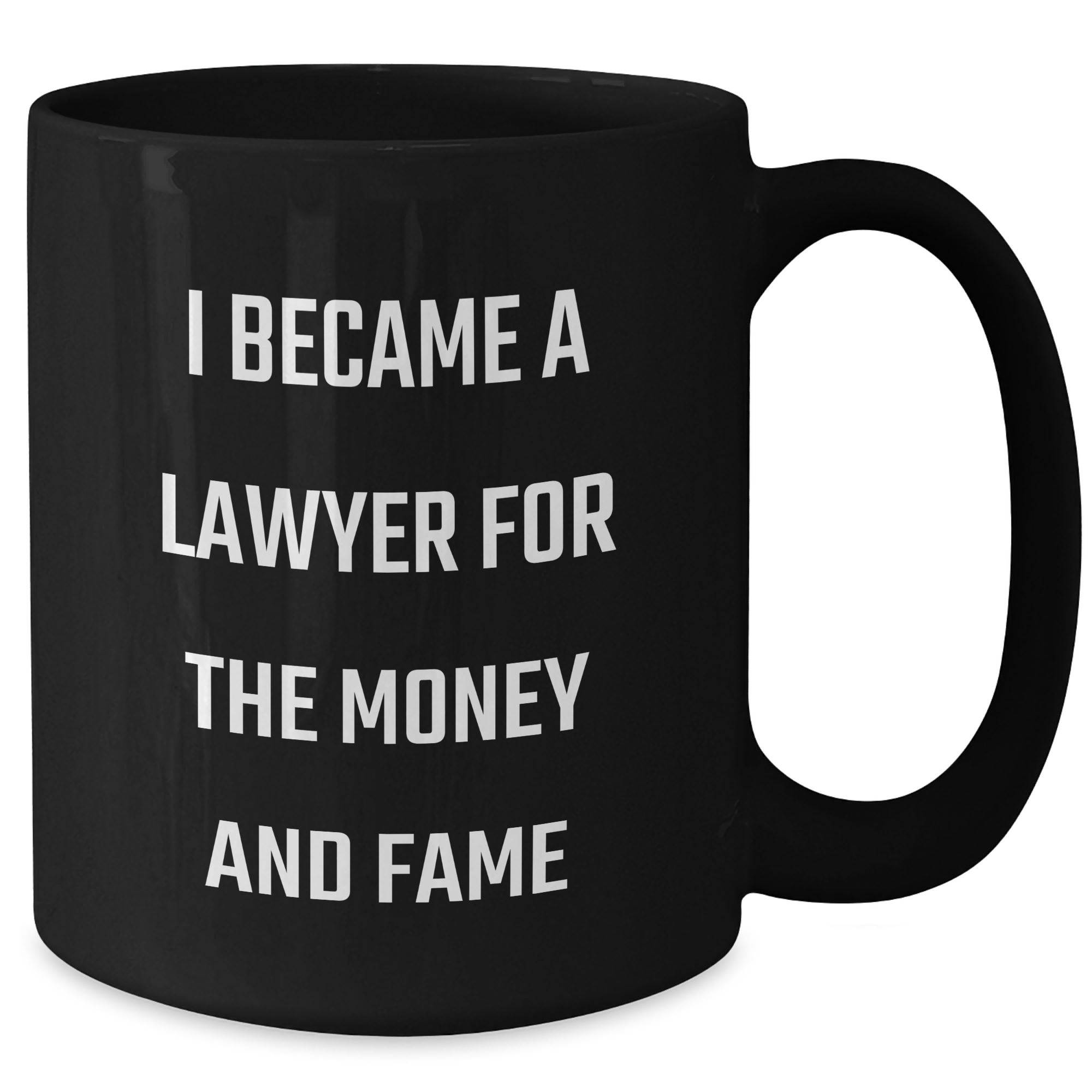Funny Lawyer Gifts from Friends to Men on Graduation Day, I Became A Lawyer For The Money And Fame Quote Black Coffee Mug, 11oz or 15oz, Microwave and Dishwasher Safe - Additional