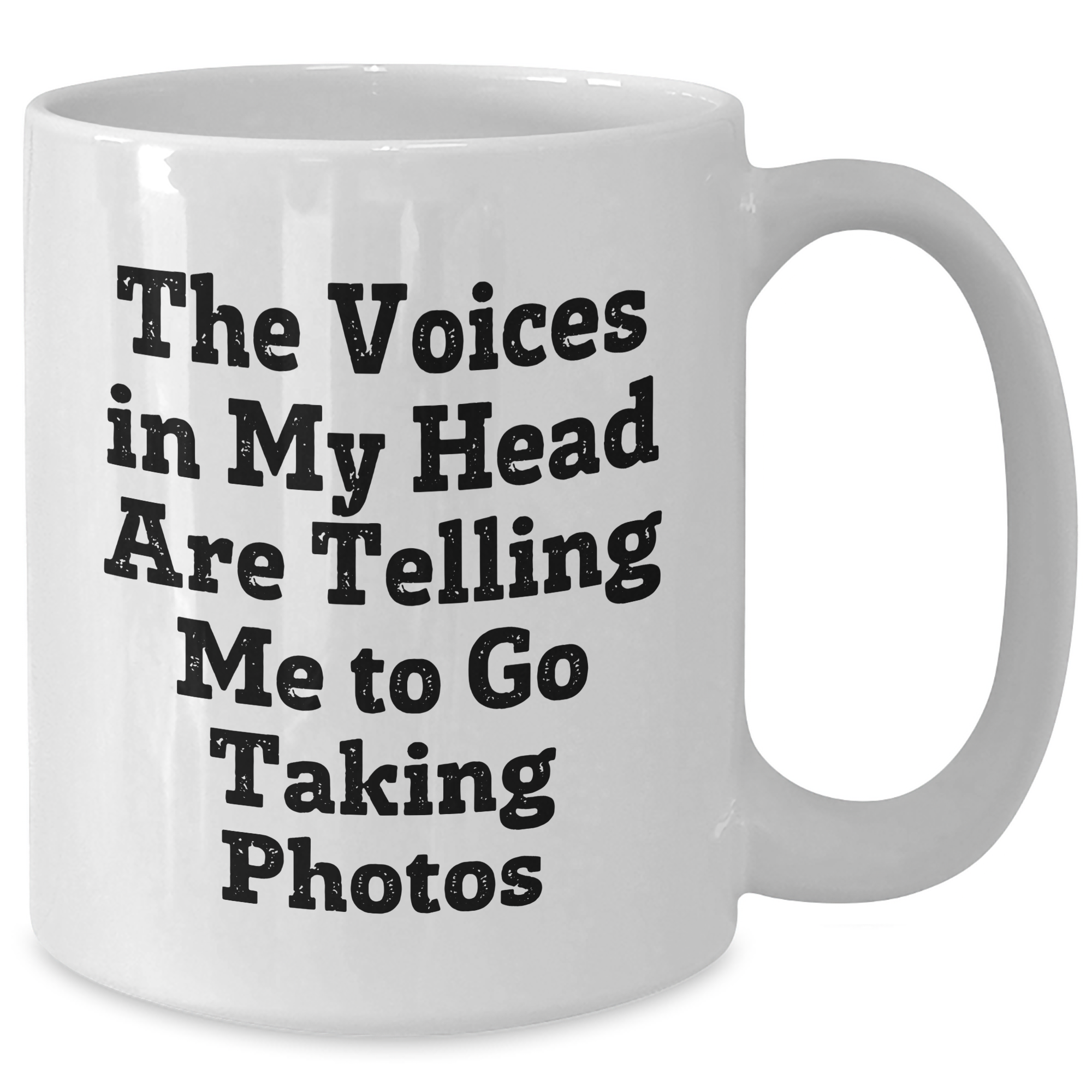 Funny Taking Photos Gifts for Men from Friends, Unique White Coffee Mug for Graduation, 'The Voices In My Head Are Telling Me To Go Taking Photos' Quote - Additional